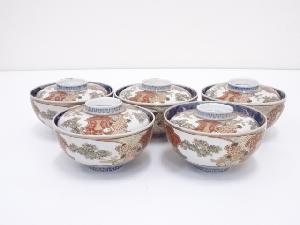 明治期　伊万里焼　錦手菊文蓋茶碗5客